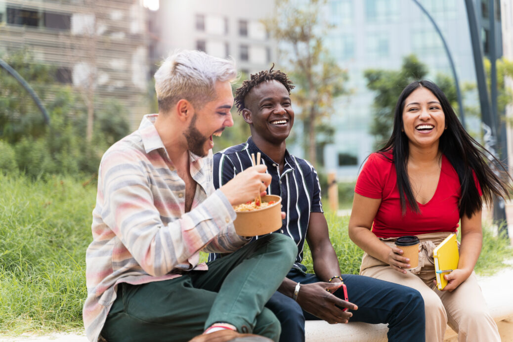 Three friends enjoying each other's company.